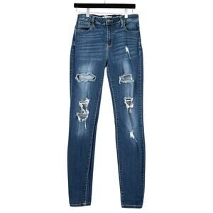 Cello‎ Jeans Blue Ripped Distressed Whiskering Skinny Fit Jeans Size 13